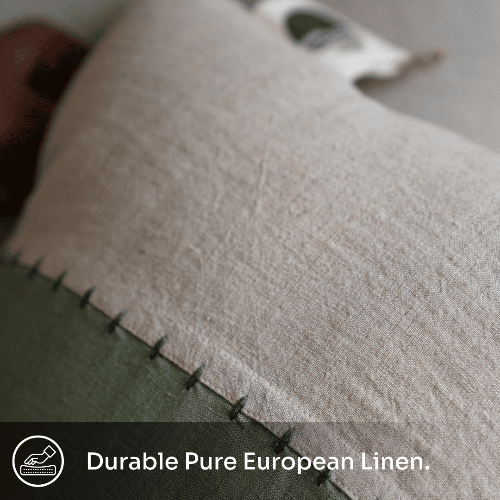 Half & Half Oblong Linen Cushion Cover – Olive and Sand