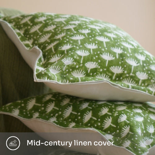 Pop of Colour - Set of 4 Kale Green & Summer Yellow Organic Linen Cushions | Luxury Gift Hamper