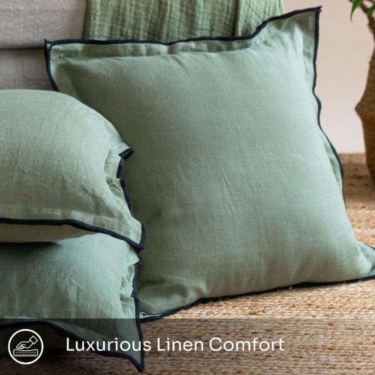 Solid Olive Green Pure Linen Cushion Cover – 16" Square