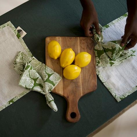 Morel napkin styled alongside a matching placemat in a coordinated tablescape.